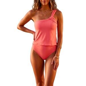 Vince Camuto Tankini Top & High Waist Bottoms Size Large One Shoulder NEW